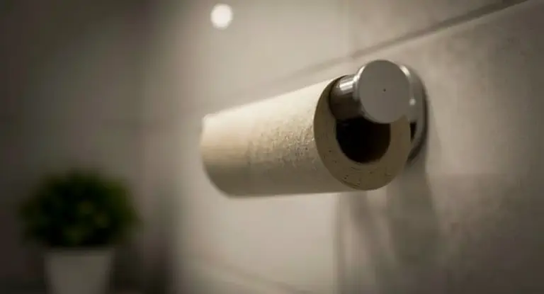 Un rotolo di carta igienica finito su un supporto da parete in bagno