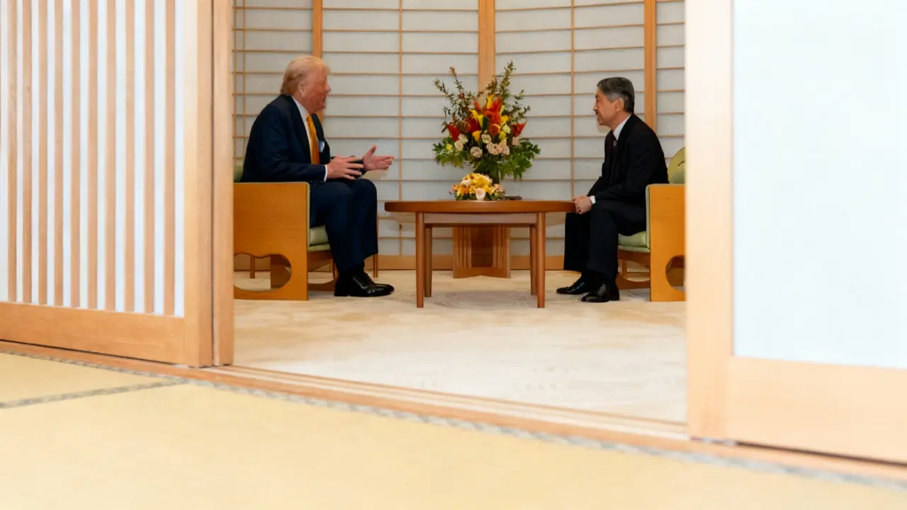 Due persone sedute in una sala giapponese tradizionale durante un incontro ufficiale