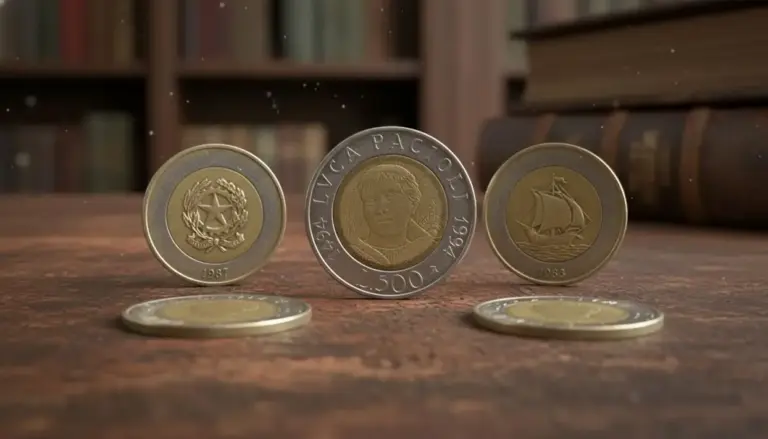 Monete da 500 lire bimetalliche rare con diversi soggetti esposte su un tavolo