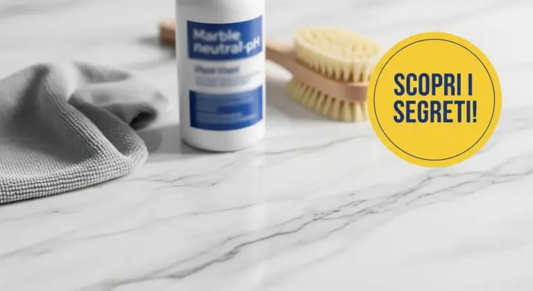 Prodotti per la pulizia del marmo su una superficie in marmo bianco.