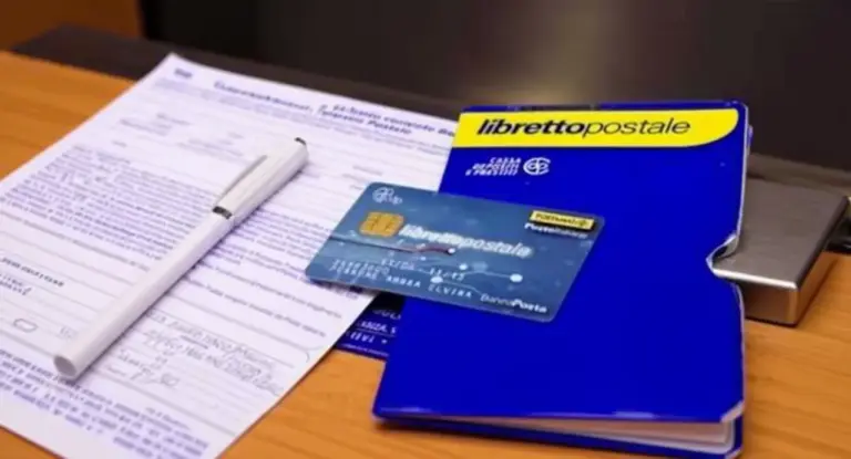 Libretto postale con carta e modulo compilato su un tavolo