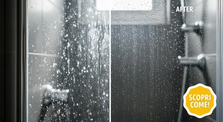 Porta del box doccia con calcare a sinistra e pulita a destra