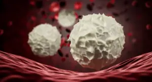 Cellule bianche del sangue ingrandite in ambiente sanguigno